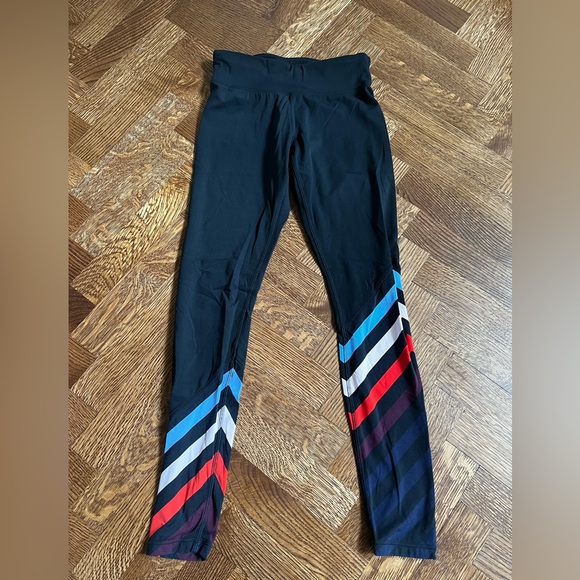 TORY SPORT Leggings Diagonal Stripes Activewear Yoga Sporty Exercise Burch‎ XS - Picture 1 of 5